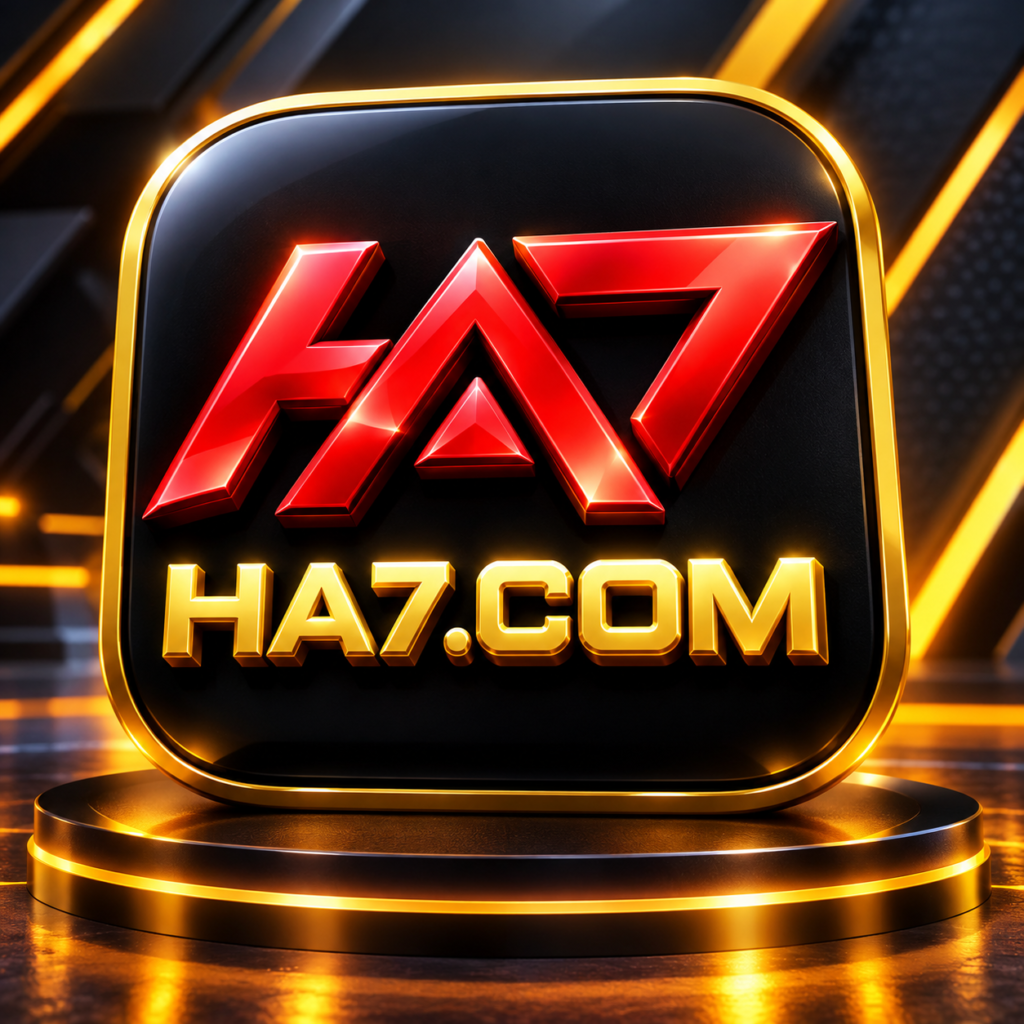 HA7 App Design Featuring Red HA7 Text and Golden HA7.COM Branding on a Glossy